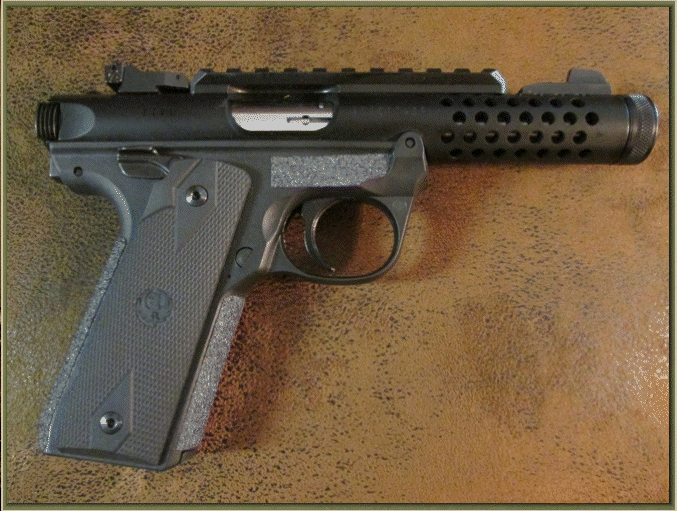 Image of Ruger Mark IV 22/45 LITE with grip enhancements.