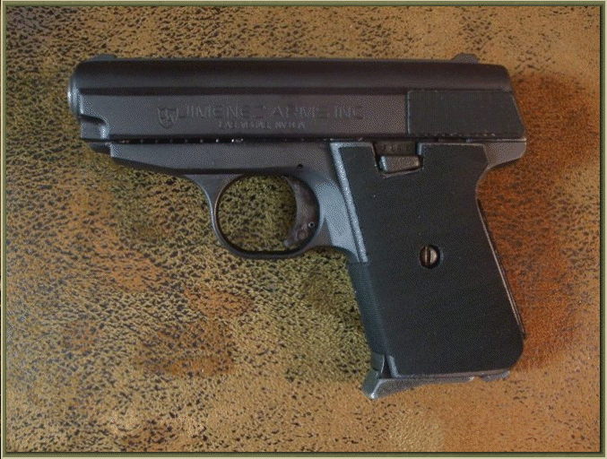 Image of Jimenez JA .380 ACP with grip enhancements.