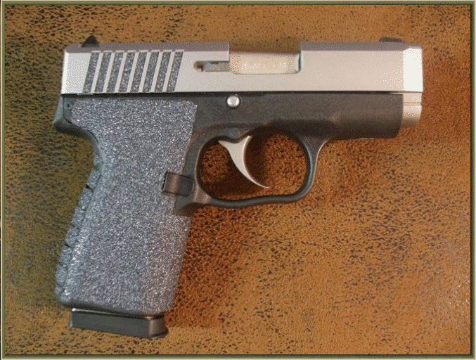 Image of Kahr CM45 with grip enhancements.