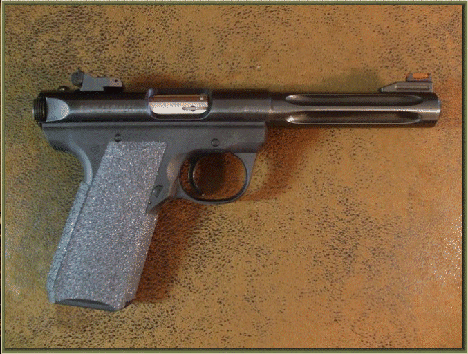 Image of Ruger 22/45 with grip enhancements.