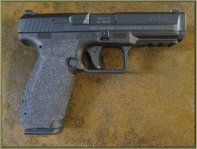 Image of CANIK TP9SF, TP9SA, TP9V2, TP9DA,TP9SFX, TP9SFL with grip enhancements.