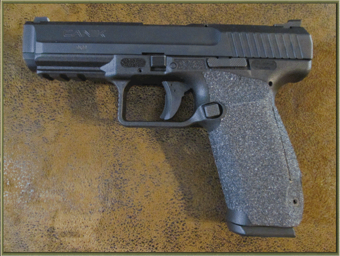 Image of CANIK TP9SF, TP9SA, TP9V2, TP9DA,TP9SFX, TP9SFL with grip enhancements.