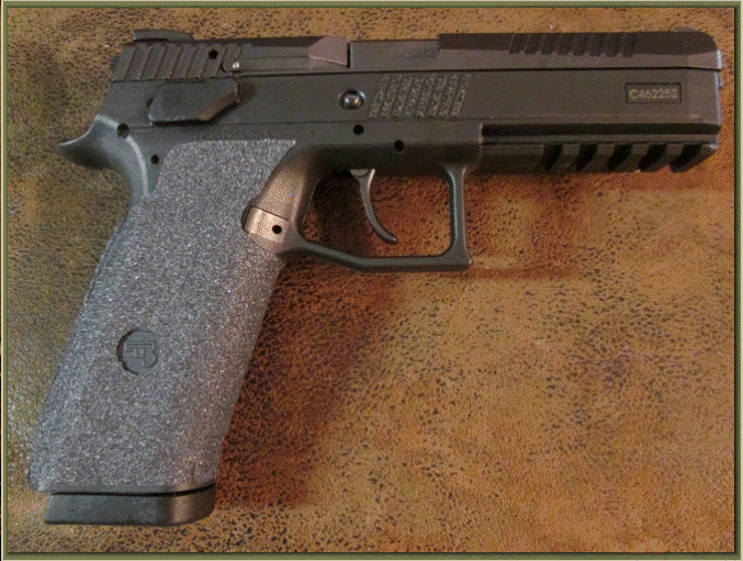 Image of CZ P-09 with grip enhancements.