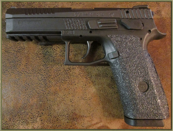 Image of CZ P-09 with grip enhancements.