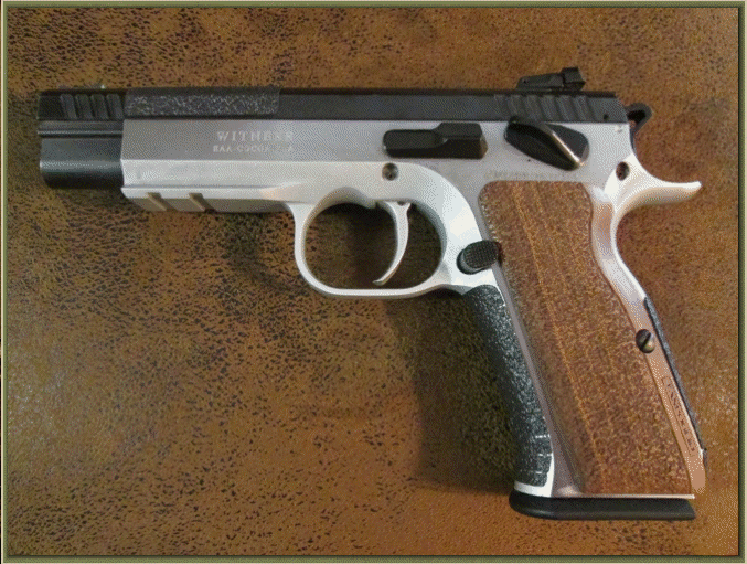 Image of EAA Tanfoglio Witness Elite Match with grip enhancements. 