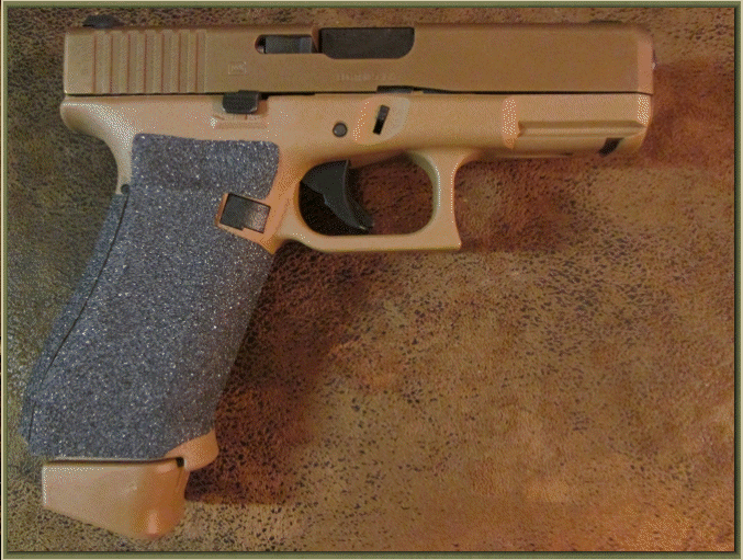 Image of Glock 19X with grip enhancements.