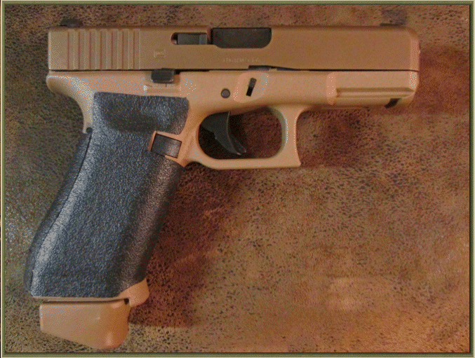 Image of Glock 19X with grip enhancements.