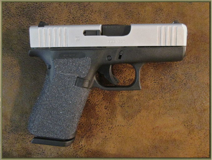 Image of Glock 43X with grip enhancements.