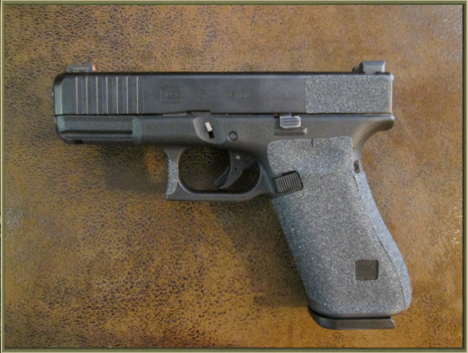 Image of Glock 45 with grip enhancements.