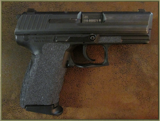 Image of Heckler & Koch P2000 with grip enhancements.