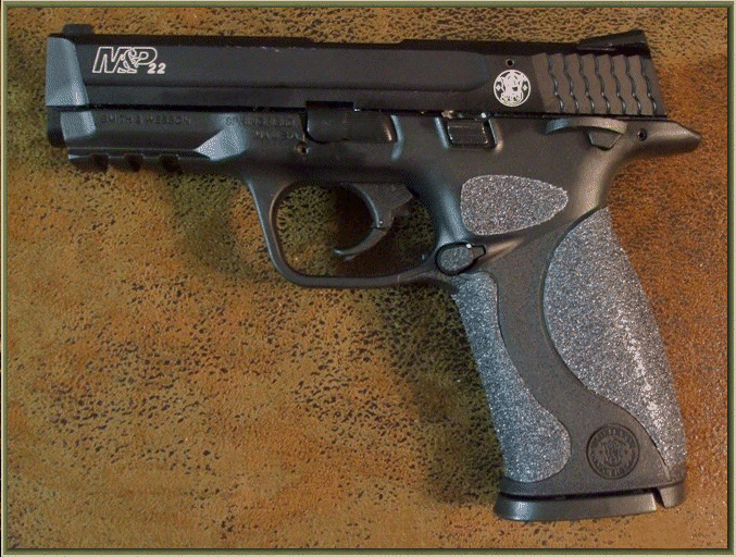 Smith & Wesson M&P 22 with sand paper pistol grips installed.