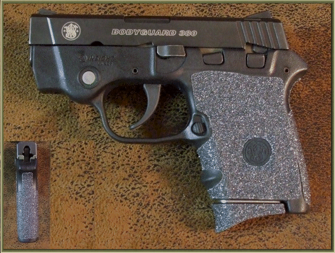 Smith and Wesson Bodyguard 380 With Sand Paper Pistol Grip Enhancements - Left Hand View