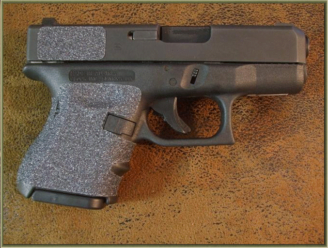 Image of Glock 26 with Sand Paper Pistol Grips Installed - Right Hand View