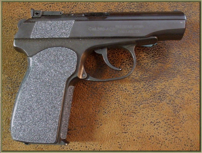Russian Makarov 380, Russian Baikal 380 with sand paper pistol grips installed.