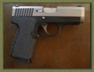 Kahr CW9, CW40, P9, P40 with sand paper pistol grip enhancements.