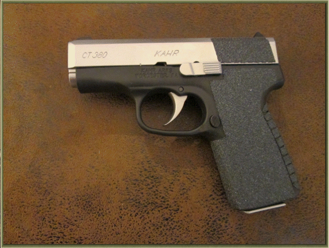 Image of Kahr CT380 with grip enhancements.