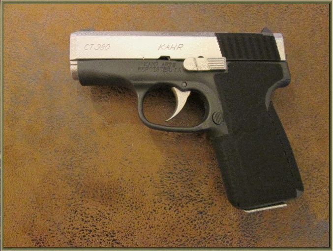 Image of Kahr CT380 with grip enhancements.