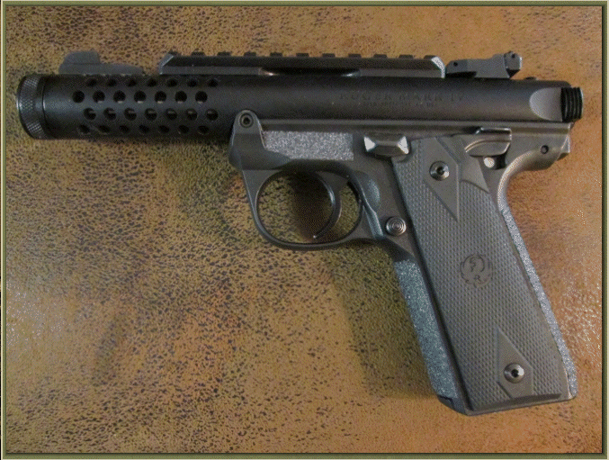 Image of Ruger Mark IV 22/45 LITE with grip enhancements.
