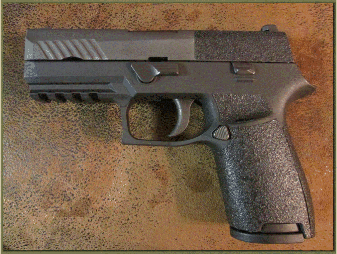 Image ofSIG SAUER P320 with grip enhancements.