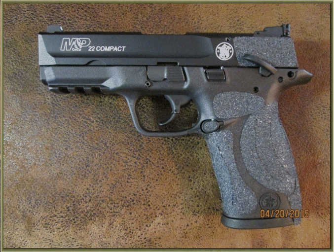 Image of Smith and Wesson M and P 22 Long Rifle Compact with grip enhancements.