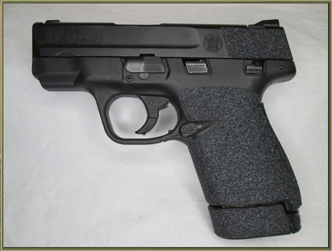 Image of Smith and Wesson SHIELD M2.0 with grip enhancements.